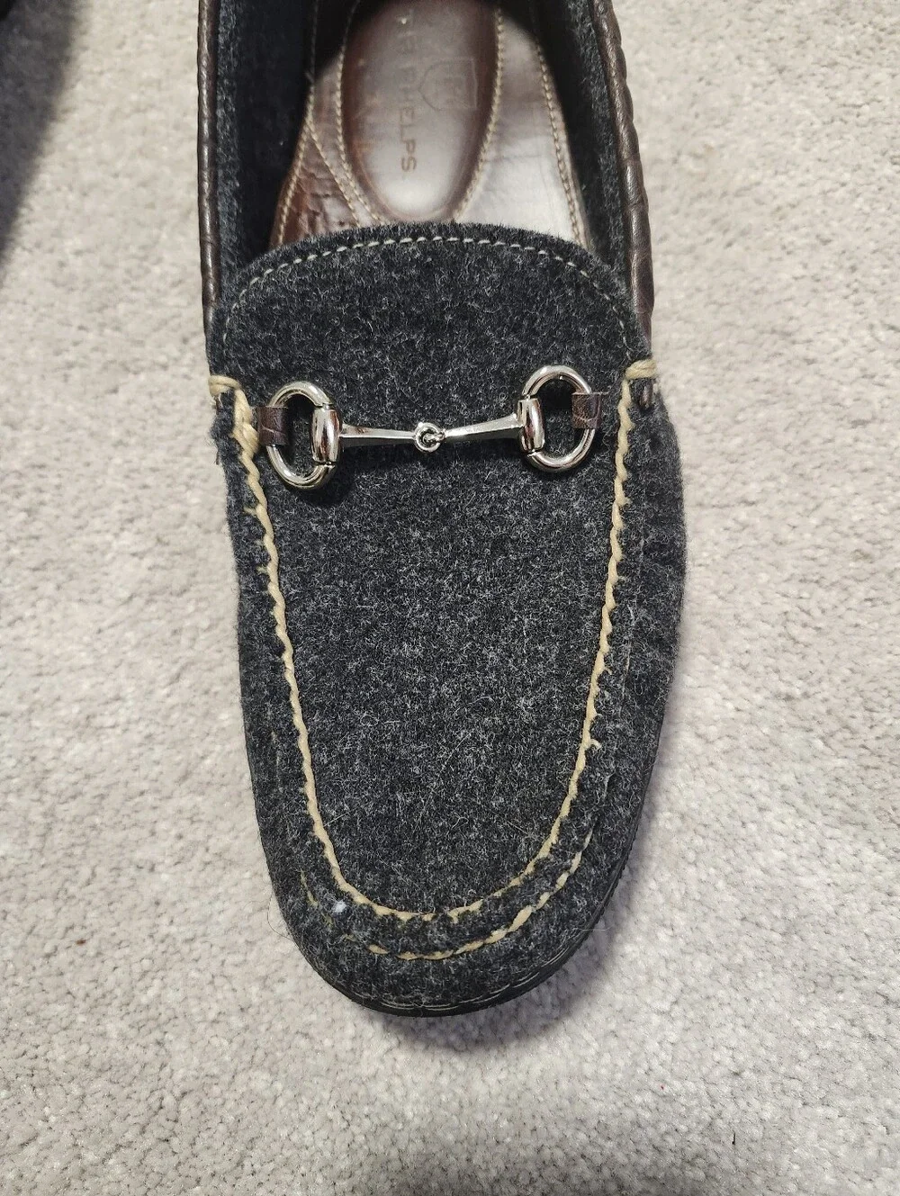 T.B. PHELPS Men's Wool Horse Bit Driver Italian Gray Brown‎ Moccasin Loafer 11